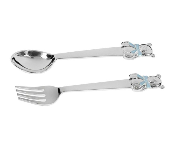 Children’s cutlery bear blue 2-piece L 14 cm