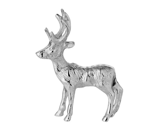 Dekofigur Hirsch Malik (Höhe 16 cm), Aluminium vernickelt, silberfarben, Winterdeko, Weihnachts