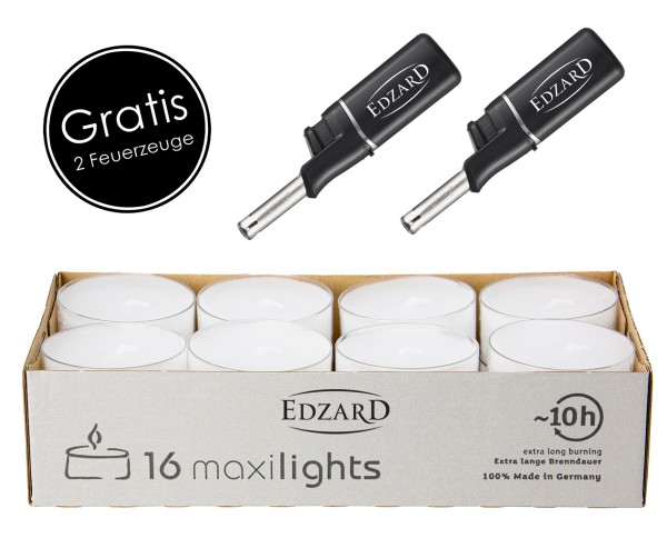 16 WENZEL Maxilights, Maxi- Tealights, white, transparent plastic shell, ø 58 mm, without scent