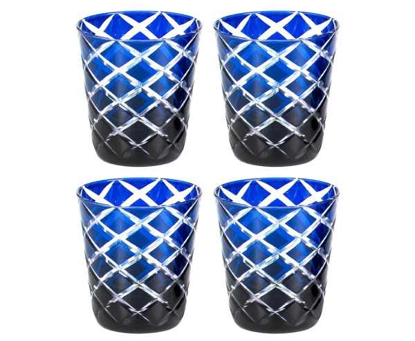 4er-Set Kristallgläser Dio (Höhe 8 cm, Füllmenge 140 ml), blau, handgeschliffenes Glas